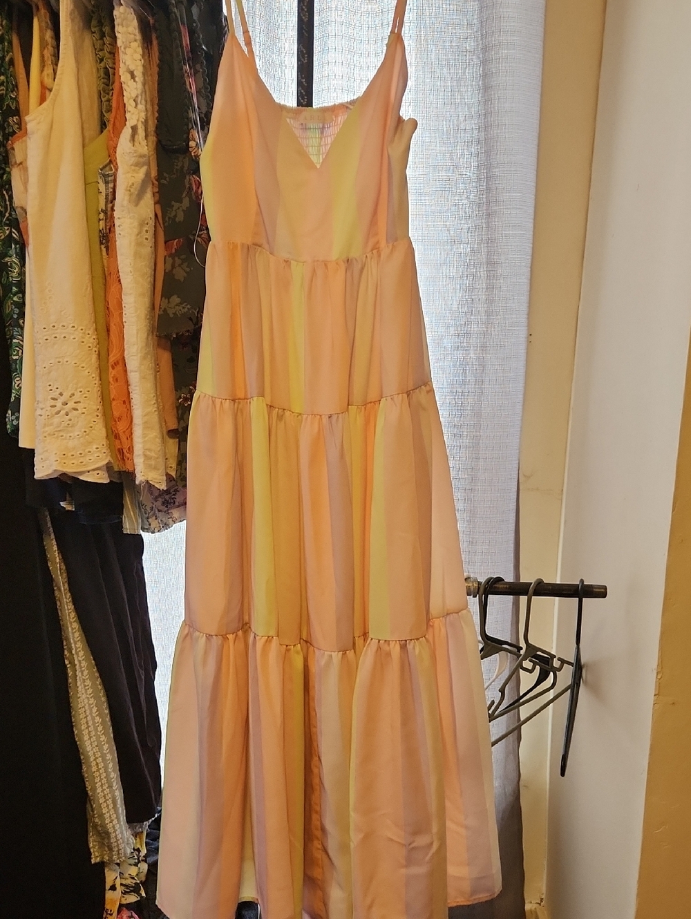 Karlie Pastel Pink and Yellow Tiered Maxi Dress